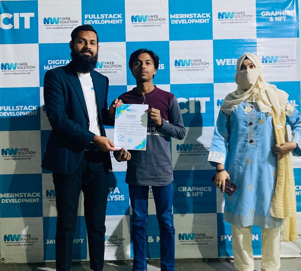 A proud certification ceremony led by Muhammad Bilal Shamshad, CEO of Nweb Solution, recognizing the dedication and achievements of students who successfully completed their professional training programs. At Nweb Solution, we believe in empowering learne